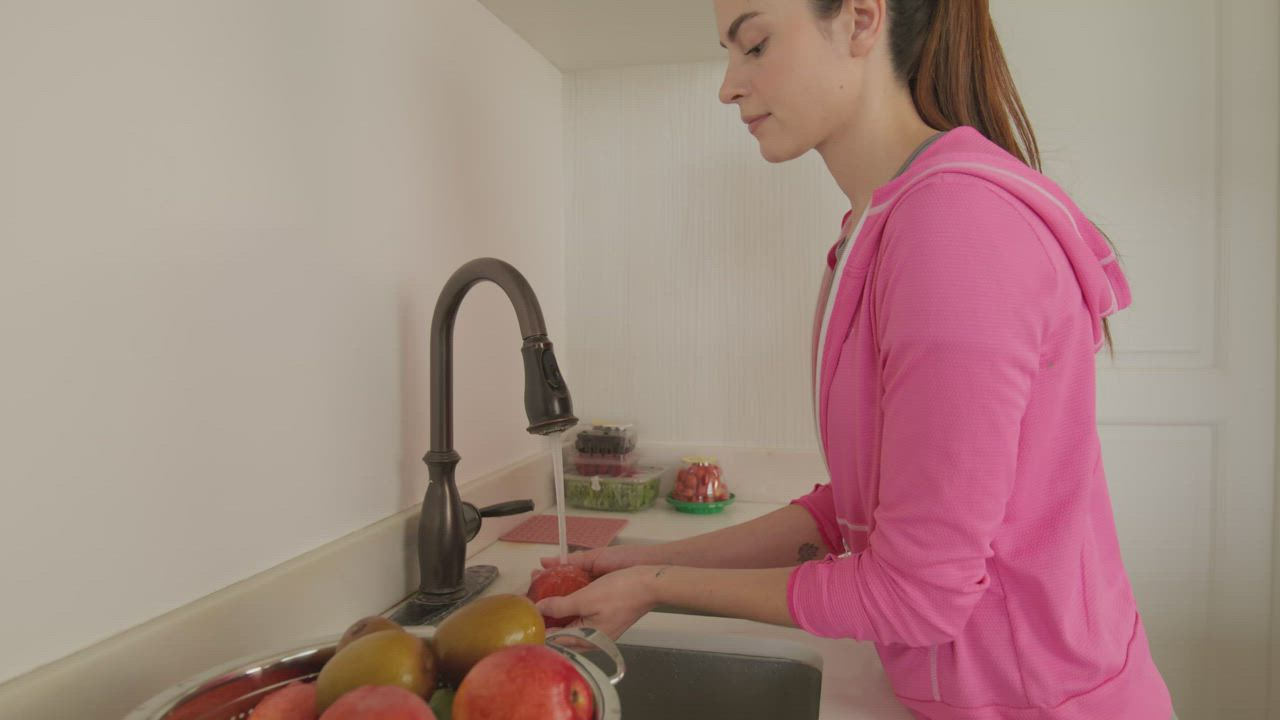 Still from a filmed interview with the Bellamy family in their finished kitchen